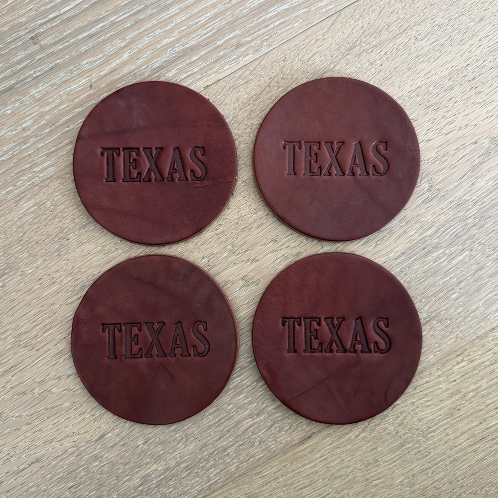 Callahan Leather Press TEXAS Brown Round Coasters